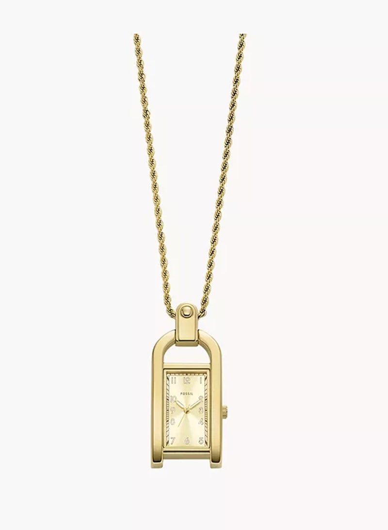 FOSSIL Women Harwell Three-Hand Gold-Tone Stainless Steel Watch Necklace ES5373 - Image 2
