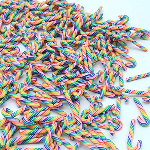100pcsPack 3D Rainbow Candy Canes Slices Supplies Polymer Soft Clay DIY Decoration for Nail Art Slime Kit DIY Cake Dessert Simulation Food RT12MC