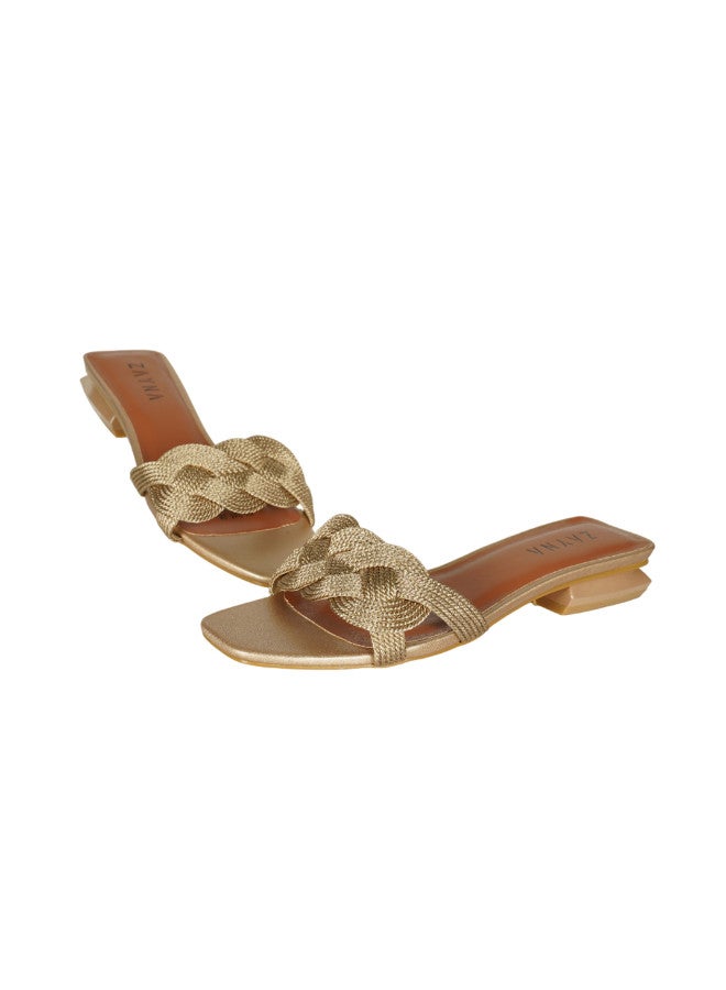 ZAYNA صنادل زينة نسائية مربعة ذهبية - Image 2