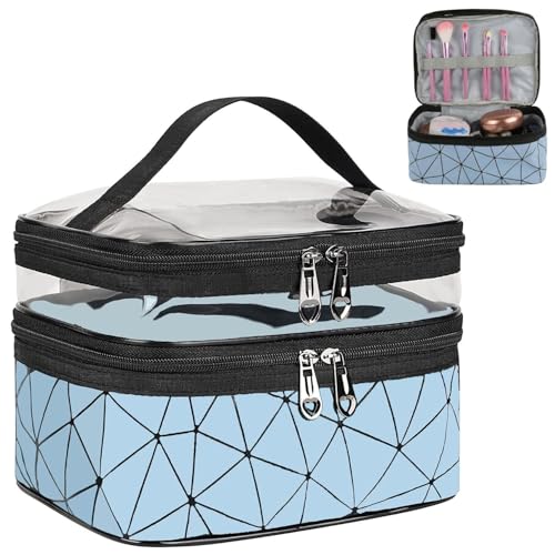 Handcuffs Makeup Bag Double Layer Cosmetic Case with Handle | Toiletry Organizer | Vanity Case | Make Up Box | Skincare Storage | Beauty Products | Holder | Big | Bags (Blue) - Image 2