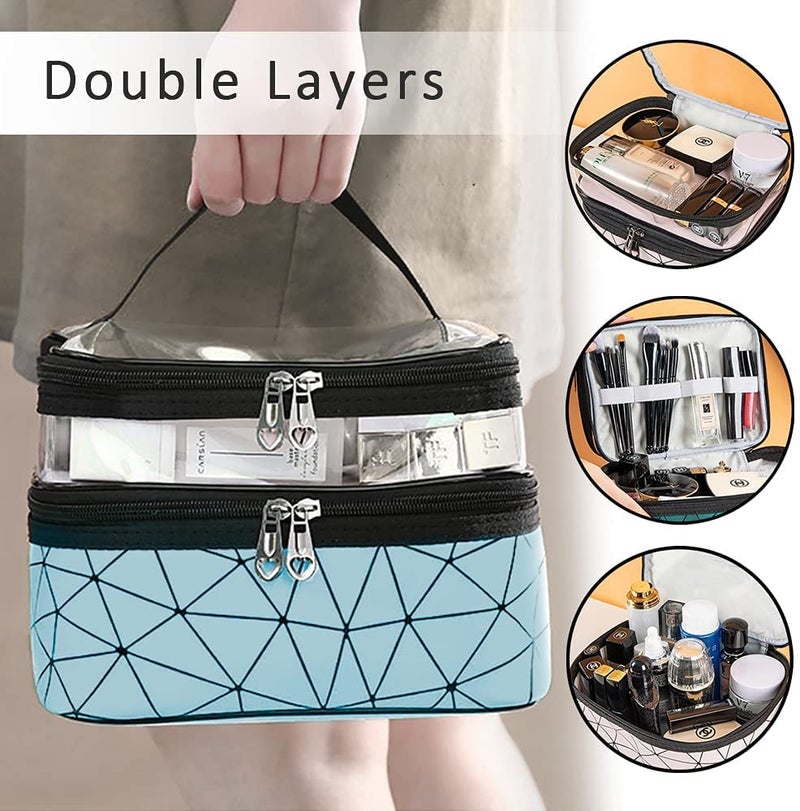 Handcuffs Makeup Bag Double Layer Cosmetic Case with Handle | Toiletry Organizer | Vanity Case | Make Up Box | Skincare Storage | Beauty Products | Holder | Big | Bags (Blue) - Image 3