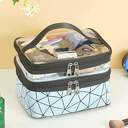 Handcuffs Makeup Bag Double Layer Cosmetic Case with Handle | Toiletry Organizer | Vanity Case | Make Up Box | Skincare Storage | Beauty Products | Holder | Big | Bags (Blue) - Image 4