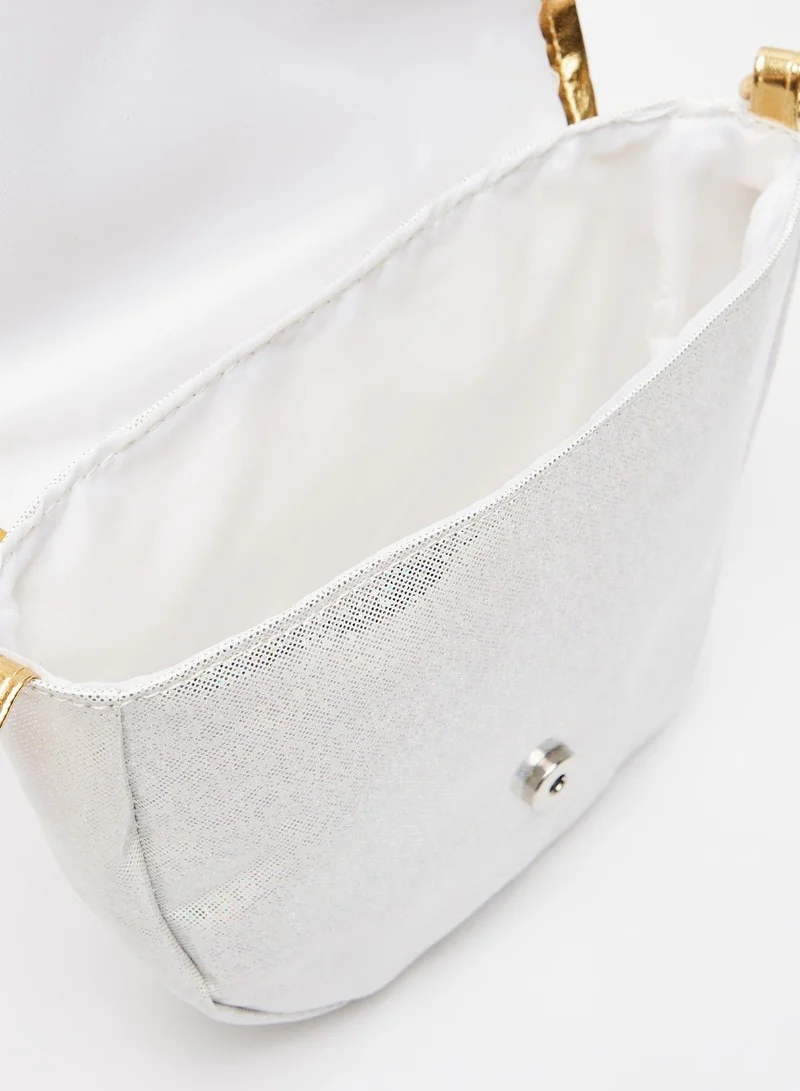 shoexpress Shoexpress Applique Detail Crossbody Bag with Sling Strap and Flap Closure Gold