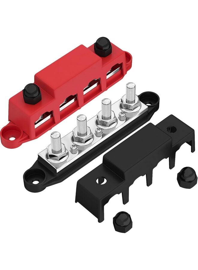 2PCS Bus bar 12V Power Distribution Blocks 250A Busbar 4 x 3/8" Terminal Studs M8 Screws  Busbar with Cover Power Distribution Blocks for Marine, Automotive, Solar Wiring  - Image 1
