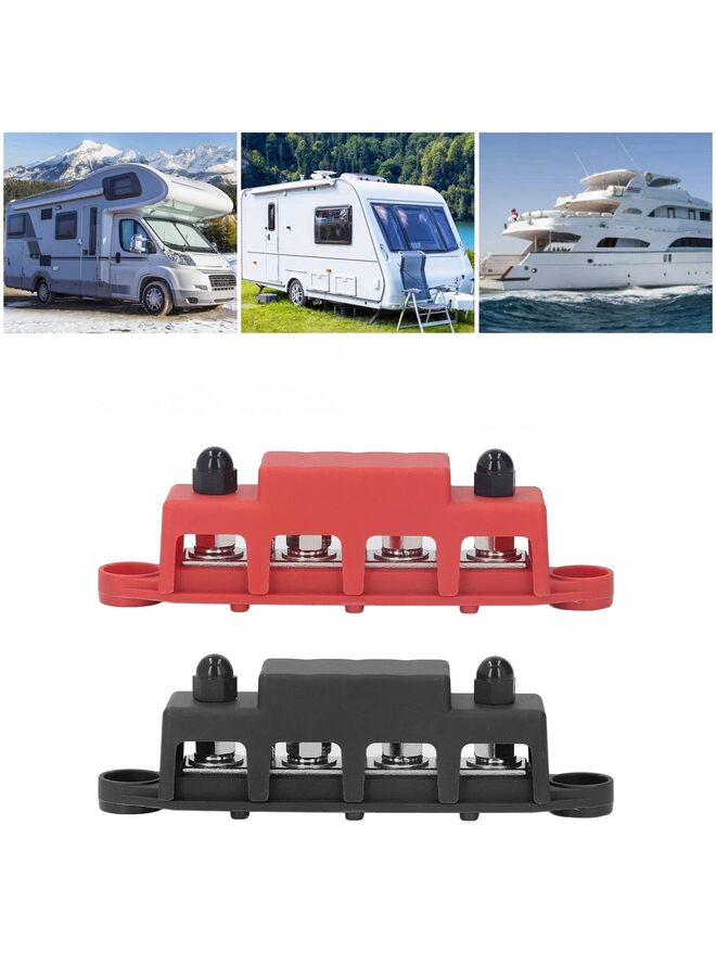 2PCS Bus bar 12V Power Distribution Blocks 250A Busbar 4 x 3/8" Terminal Studs M8 Screws  Busbar with Cover Power Distribution Blocks for Marine, Automotive, Solar Wiring  - Image 2