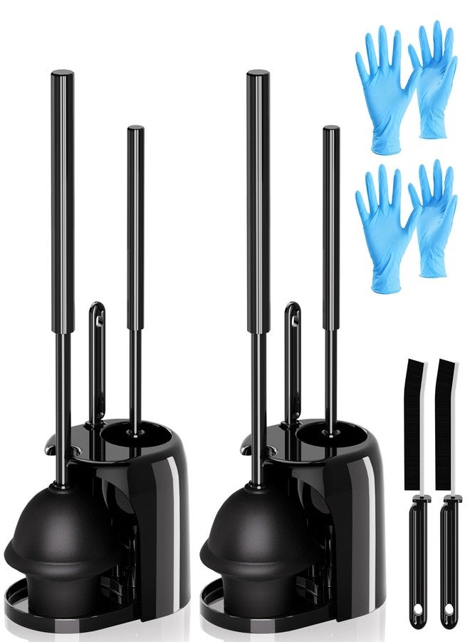 OSAMEDA 2 Pack 4 in 1 Toilet Brush and Plunger Set with Crevice Cleaning Brush, Toilet Plunger and Brush Set with Extra Long Handle, Plungers for Bathroom Accessories, Toilet Plunger with Holder, Black, Pack - Image 1