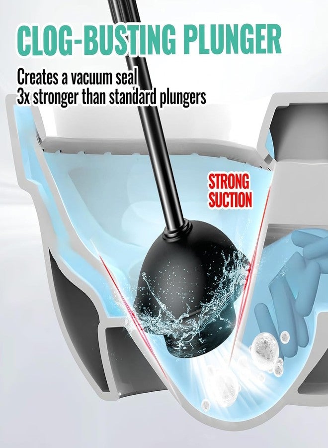 OSAMEDA 2 Pack 4 in 1 Toilet Brush and Plunger Set with Crevice Cleaning Brush, Toilet Plunger and Brush Set with Extra Long Handle, Plungers for Bathroom Accessories, Toilet Plunger with Holder, Black, Pack - Image 4