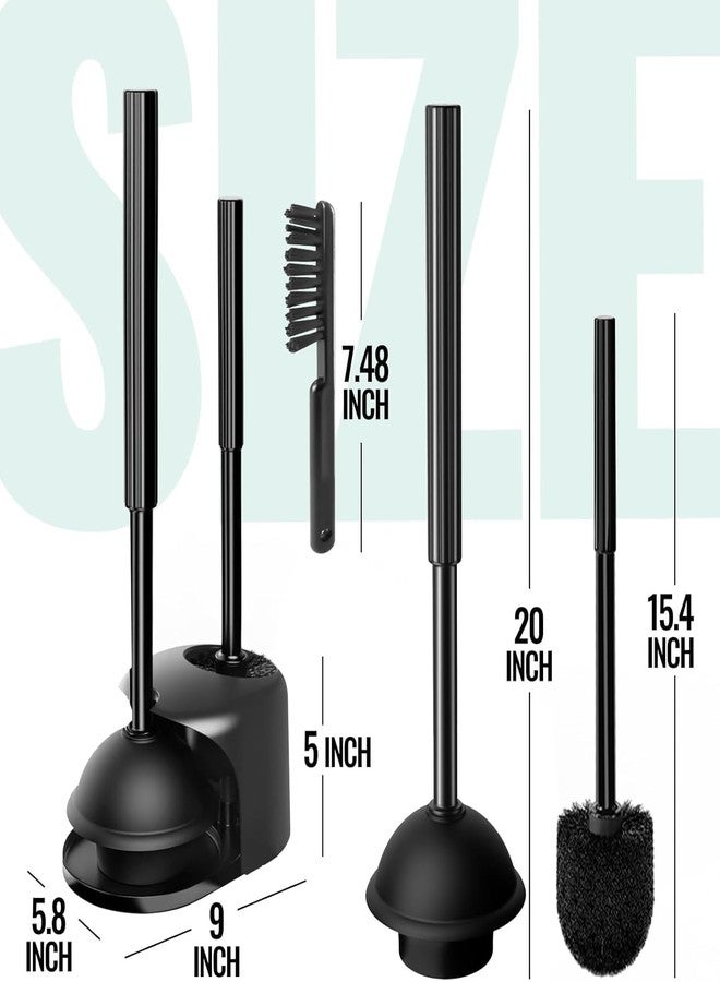 OSAMEDA 2 Pack 4 in 1 Toilet Brush and Plunger Set with Crevice Cleaning Brush, Toilet Plunger and Brush Set with Extra Long Handle, Plungers for Bathroom Accessories, Toilet Plunger with Holder, Black, Pack - Image 2