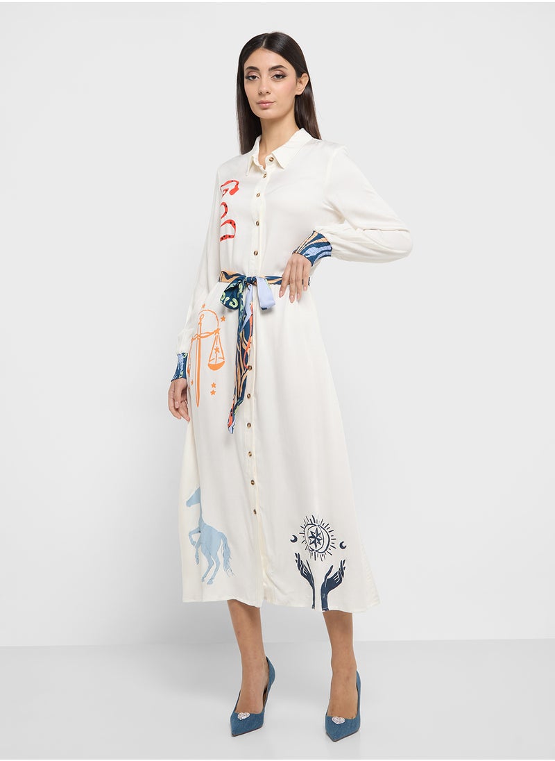 Never fully Dressed Printed Tie Detail Button Down Shirt  - Image 1