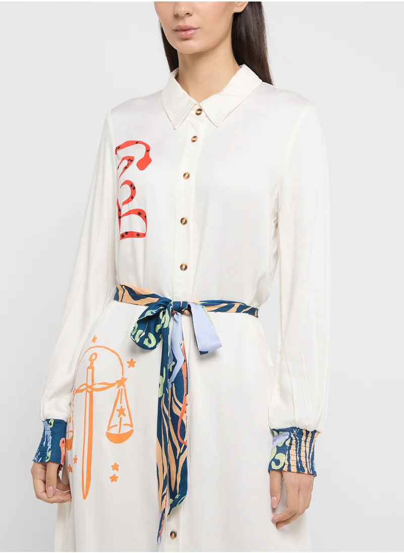 Never fully Dressed Printed Tie Detail Button Down Shirt