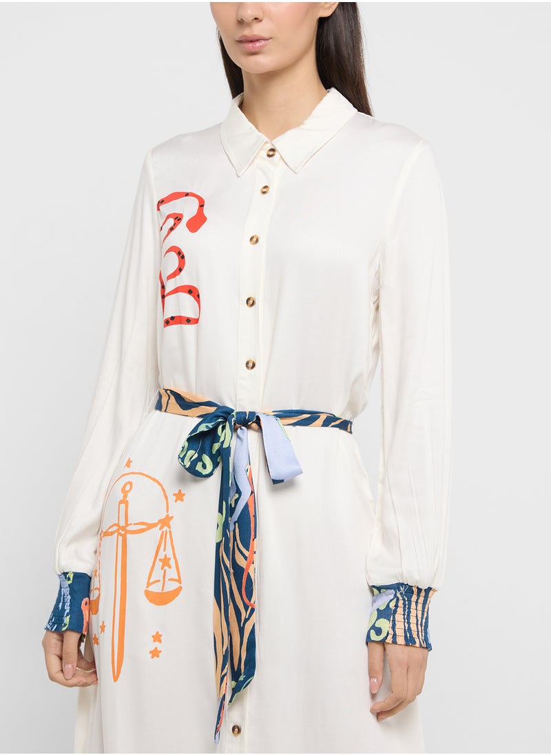 Never fully Dressed Printed Tie Detail Button Down Shirt  - Image 3