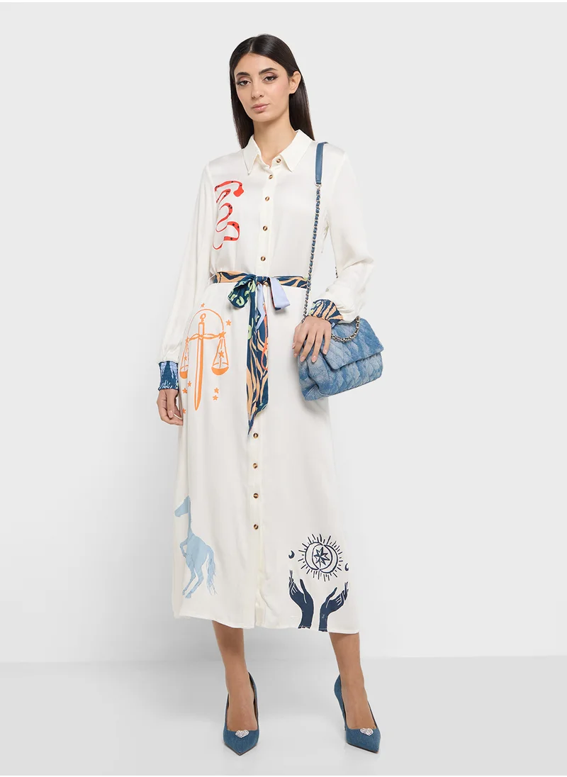 Never fully Dressed Printed Tie Detail Button Down Shirt
