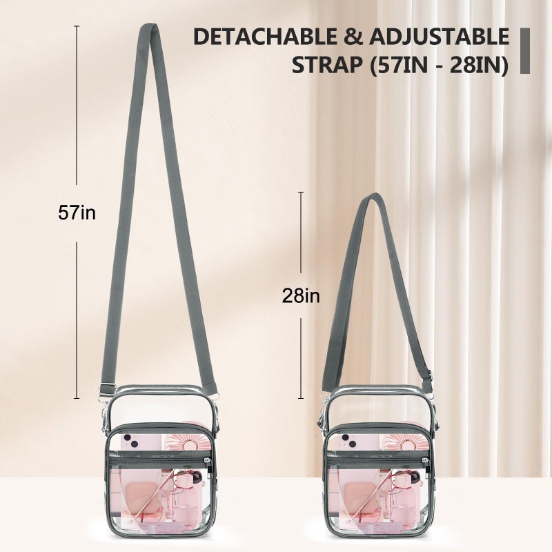 Blvornl Clear Crossbody Bag with Adjustable Shoulder Strap, Stadium Approved PVC Purse Bag with Front Pocket, Messenger Bag for Women and Men for Concerts Sports Events (Grey) - Image 3