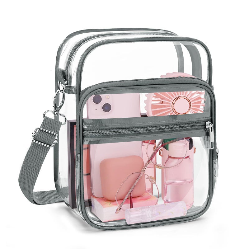 Blvornl Clear Crossbody Bag with Adjustable Shoulder Strap, Stadium Approved PVC Purse Bag with Front Pocket, Messenger Bag for Women and Men for Concerts Sports Events (Grey) - Image 1