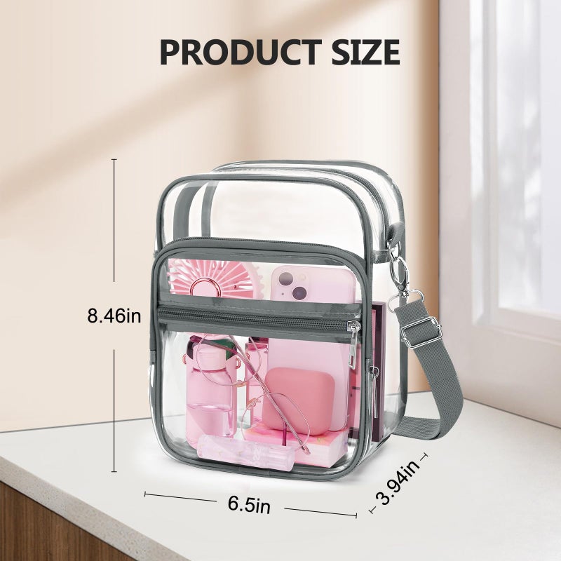 Blvornl Clear Crossbody Bag with Adjustable Shoulder Strap, Stadium Approved PVC Purse Bag with Front Pocket, Messenger Bag for Women and Men for Concerts Sports Events (Grey) - Image 4