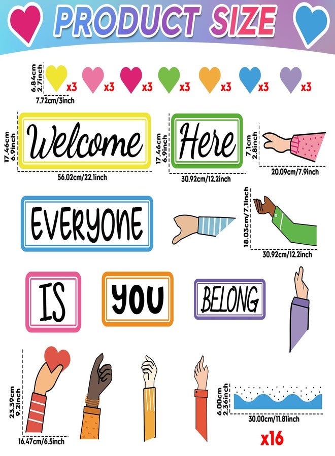 CHUNNIN 51PCS Everyone is Welcome Bulletin Board You Belong Here Classroom Bulletin Board Decorations Motivational Heart Hand Paper Cutouts for School Classroom Office Home Chalkboard Decor Wall Door Supplies - Image 2