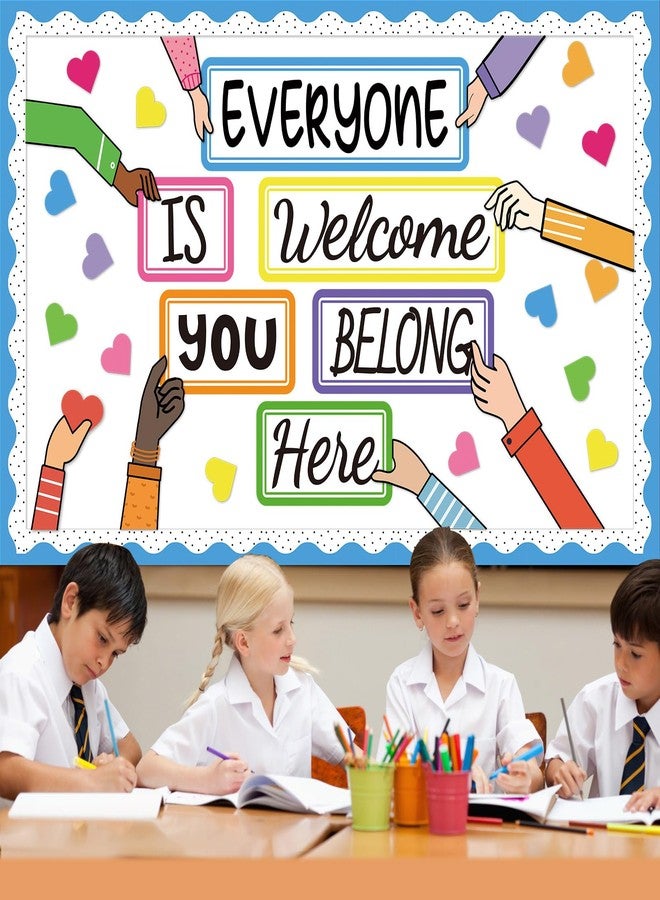CHUNNIN 51PCS Everyone is Welcome Bulletin Board You Belong Here Classroom Bulletin Board Decorations Motivational Heart Hand Paper Cutouts for School Classroom Office Home Chalkboard Decor Wall Door Supplies - Image 4