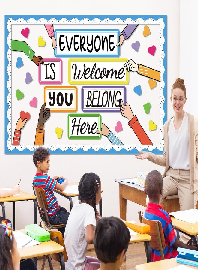 CHUNNIN 51PCS Everyone is Welcome Bulletin Board You Belong Here Classroom Bulletin Board Decorations Motivational Heart Hand Paper Cutouts for School Classroom Office Home Chalkboard Decor Wall Door Supplies - Image 5