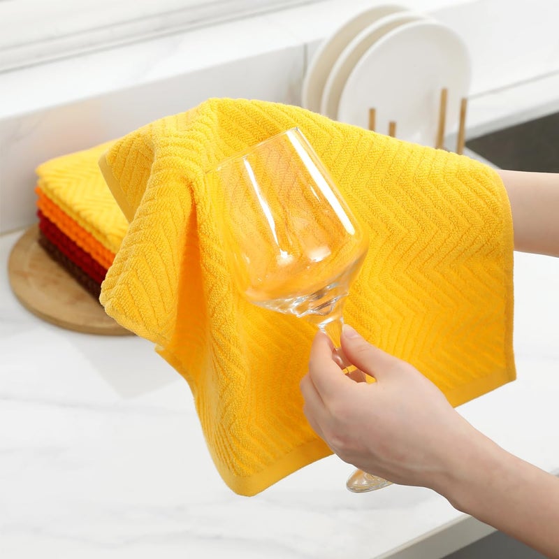 QAJ 100% Cotton Kitchen Towels and Dishcloths Set, Pack of 8 Super Absorbent 16" x 25" Kitchen Towels and 13" x 13" Dish Cloths (400 GSM) - Image 5