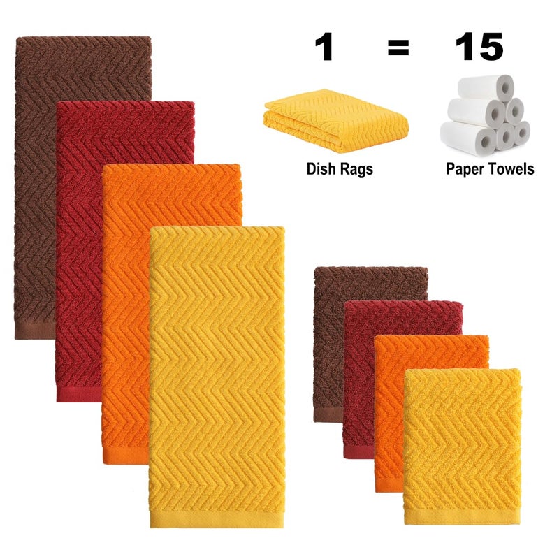 QAJ 100% Cotton Kitchen Towels and Dishcloths Set, Pack of 8 Super Absorbent 16" x 25" Kitchen Towels and 13" x 13" Dish Cloths (400 GSM) - Image 2