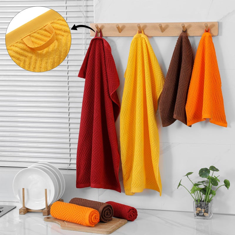 QAJ 100% Cotton Kitchen Towels and Dishcloths Set, Pack of 8 Super Absorbent 16" x 25" Kitchen Towels and 13" x 13" Dish Cloths (400 GSM) - Image 4