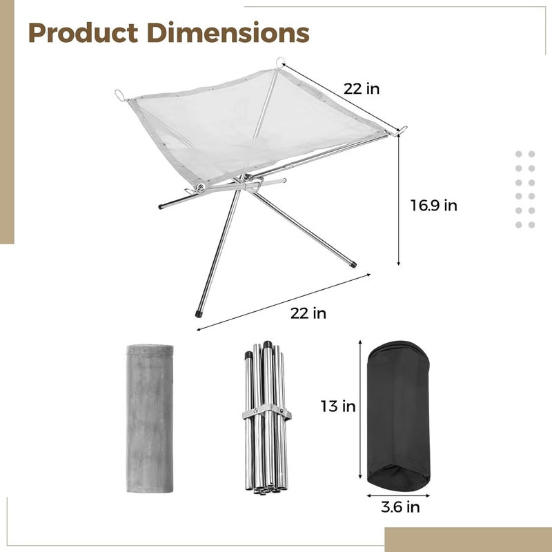 Collapsing Firewood Stand, 22 in Outdoor Fire Pit, Stainless Steel Mesh Fireplace, Portable with Carrying Bag, Easy to Assemble Fire Rack for Camping, BBQ - Image 3