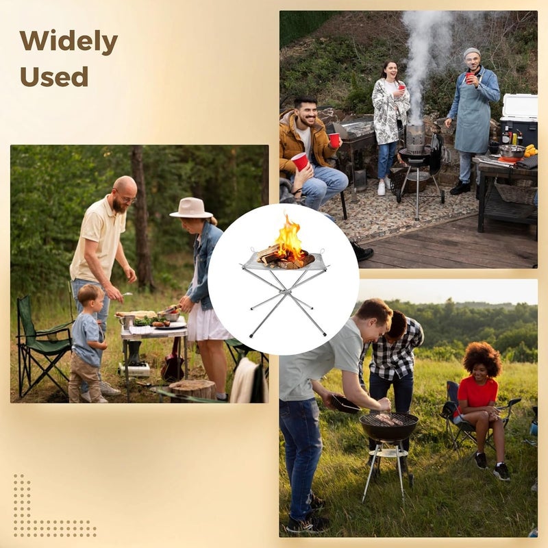 Collapsing Firewood Stand, 22 in Outdoor Fire Pit, Stainless Steel Mesh Fireplace, Portable with Carrying Bag, Easy to Assemble Fire Rack for Camping, BBQ - Image 2