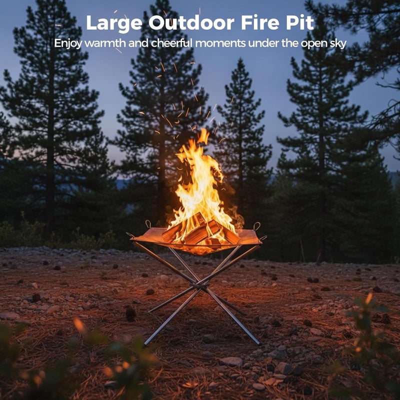 Collapsing Firewood Stand, 22 in Outdoor Fire Pit, Stainless Steel Mesh Fireplace, Portable with Carrying Bag, Easy to Assemble Fire Rack for Camping, BBQ - Image 5