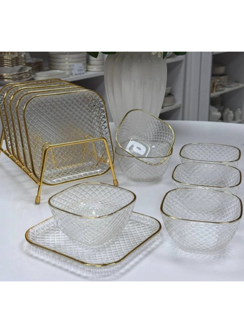 طقم خشاف اطار جولد 6 بولة + 6 طبق