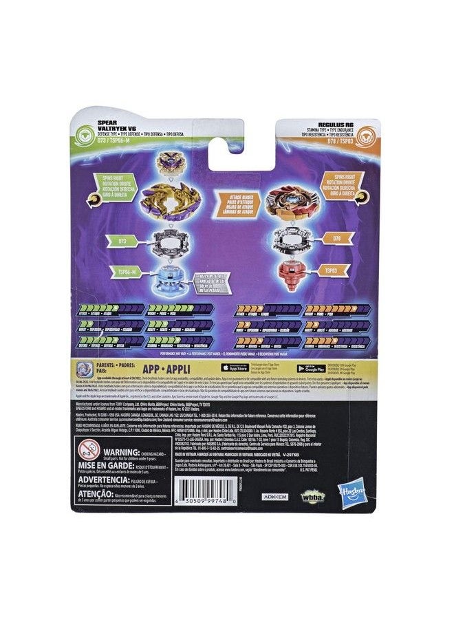 BeyBlade - Burst Surge Speedstorm Spear Valtryek V6 And Regulus R6 Spinning Top Dual Pack 2 Battling Game Top Toy For Kids Ages 8 And Up - Image 1