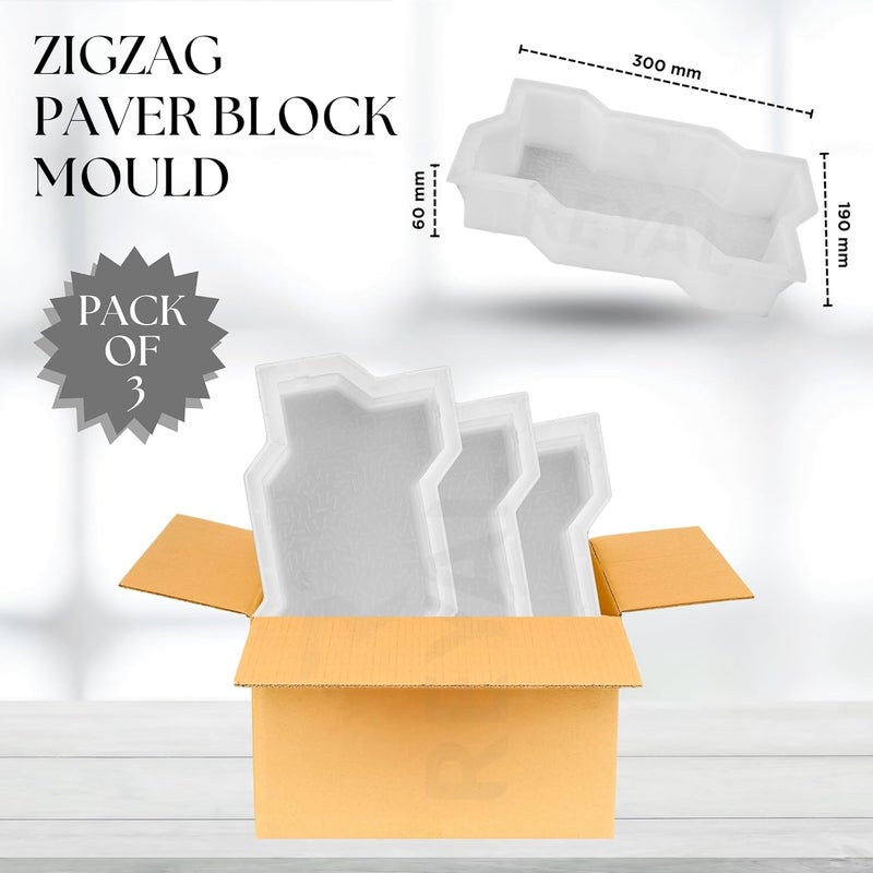 Reyal ZigzagUnipaver Block Mould Pack of 3 PLASTIC Make in India PP Mould Outdoor Paving Stone Maker - Image 2