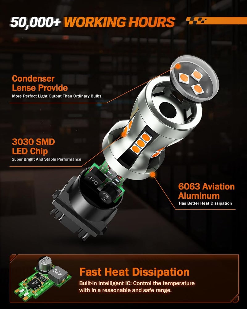 SEALIGHT 3157 LED Bulb - 2700K Amber Yellow Turn Signal Light, Pack of 2 - Image 4