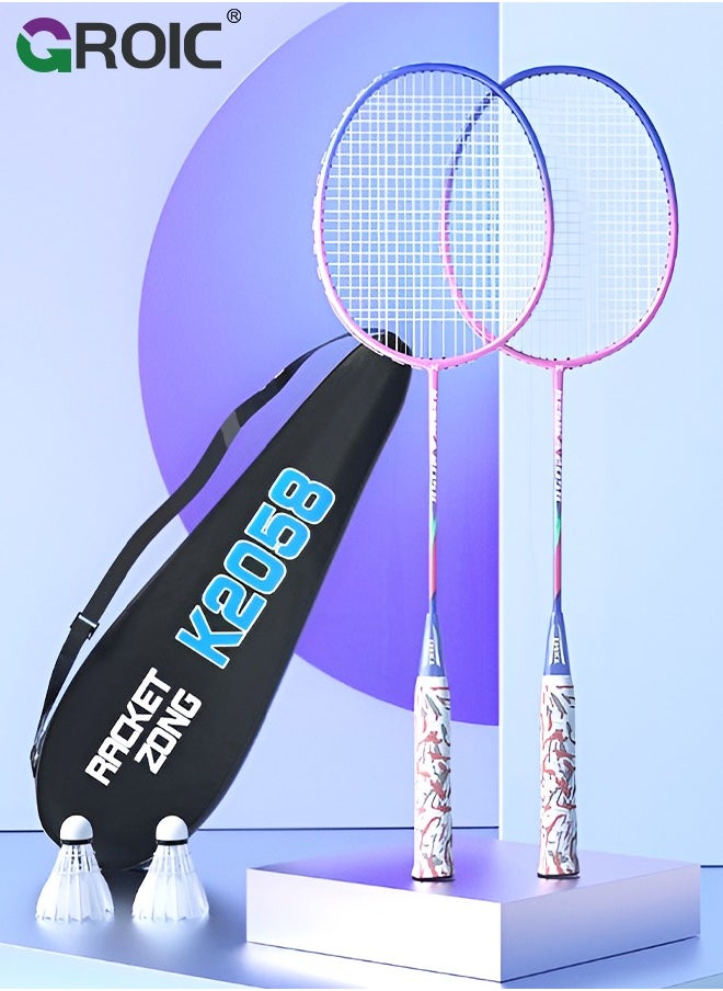 GROIC 1 Pairs Badminton Rackets Set with 3 Badminton Balls, 2 Hand Glue, 2 Rackets Sticker and Carrying Bag Included, Upgrade Lightweight Adult Badminton Racket Set for Outdoor Sport, Professional Training  - Image 1
