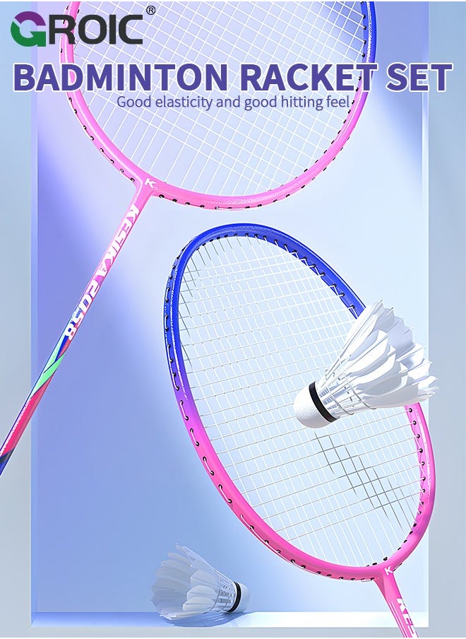 GROIC 1 Pairs Badminton Rackets Set with 3 Badminton Balls, 2 Hand Glue, 2 Rackets Sticker and Carrying Bag Included, Upgrade Lightweight Adult Badminton Racket Set for Outdoor Sport, Professional Training  - Image 2