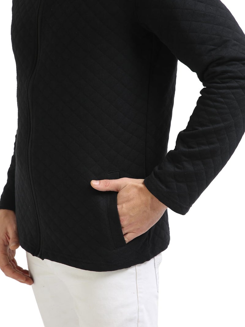 fanideaz Mens Stylish Diamond Structure Cotton Jacket with Full Sleeves_Black_XL - Image 5