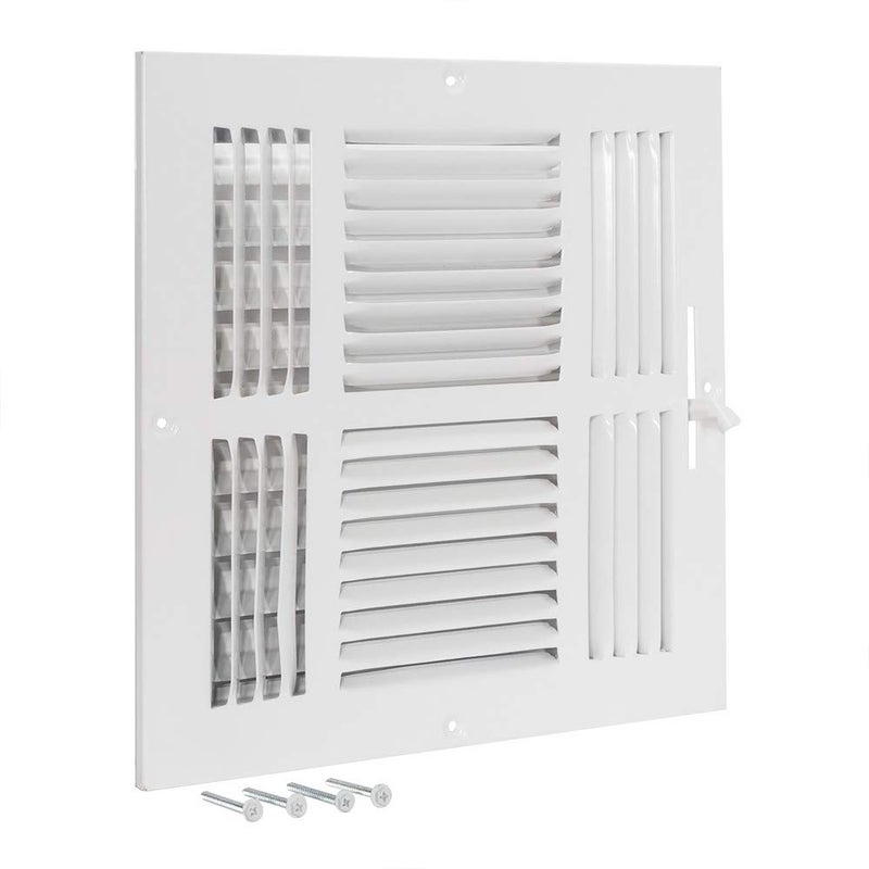EZFLO 10 x 10 Inch Duct Opening Air Vent Cover for Wall or Ceiling FourWay Ventilation Register Solid Steel HVAC Register Cover White 61619