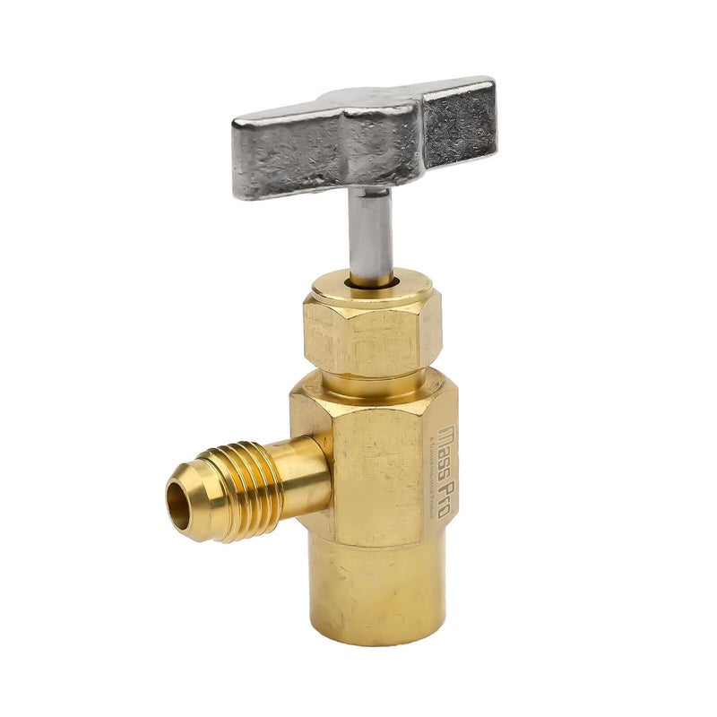Mass Pro صنبور علبة R134A ذاتية الإغلاق مع خيط يد يمين، موصل أنثوي 1/2" ACME وموصل ذكر 1/4" SAE، يناسب شحن تكييف الهواء في السيارات R134A - Image 1