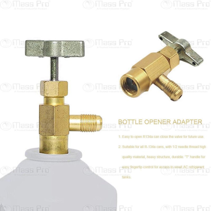 Mass Pro صنبور علبة R134A ذاتية الإغلاق مع خيط يد يمين، موصل أنثوي 1/2" ACME وموصل ذكر 1/4" SAE، يناسب شحن تكييف الهواء في السيارات R134A - Image 3