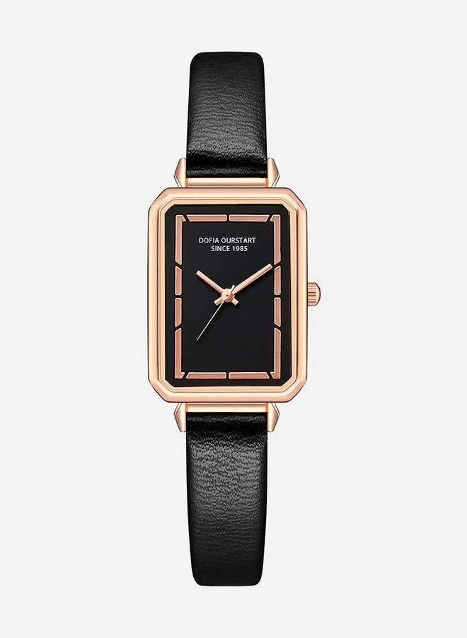Styli Black Dial PU Rectangular Pointer Watch, 21mm