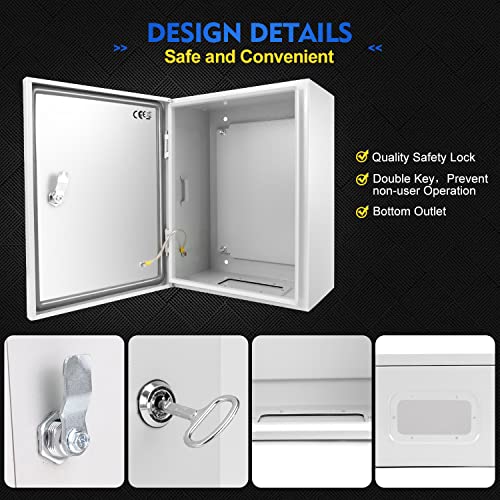 TOCRETOARE Outdoor Electrical Junction Box, 16x 12 x 8'' NEMA 4X Enclosure Box, Wall Mounted IP66 Waterproof & Dustproof Lockable Metal Junction Box - Image 5