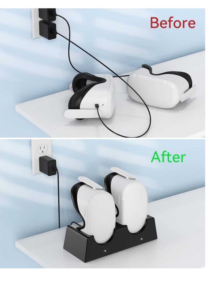Excefore Quest 2 Dual Charging Dock, 2 in 1 Charging Stand with 1.5M USB-C Link Cable, Suitable for Quest 2 Headset Touch Controller Accessories, Quest 2 with Charging Port Indicator - Image 3