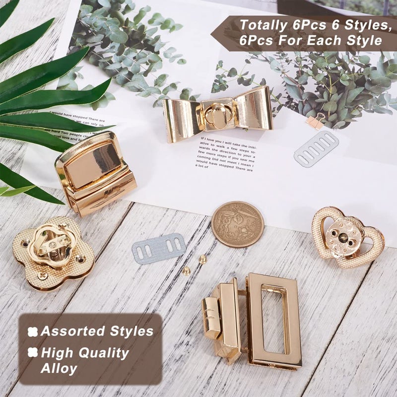 Craftdady 6 Sets Turn Lock Clasp Purse Clutch Closure Bowknot Heart Flower Rectangle Twist Lock Fastener Handbag Bag Hardware Accessory - Image 4