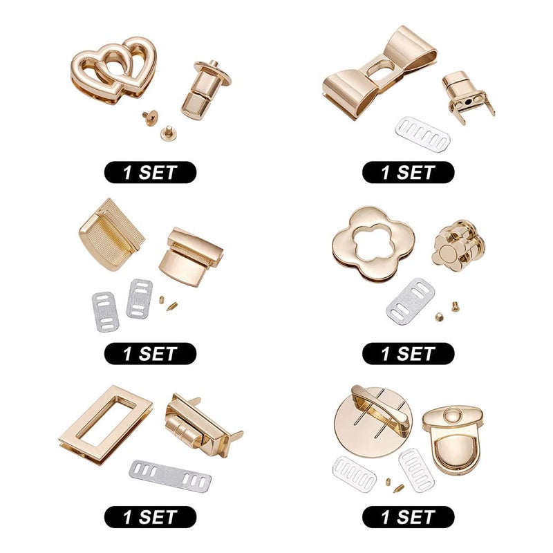 Craftdady 6 Sets Turn Lock Clasp Purse Clutch Closure Bowknot Heart Flower Rectangle Twist Lock Fastener Handbag Bag Hardware Accessory - Image 2