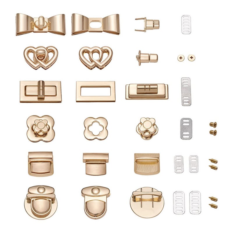 Craftdady 6 Sets Turn Lock Clasp Purse Clutch Closure Bowknot Heart Flower Rectangle Twist Lock Fastener Handbag Bag Hardware Accessory - Image 1