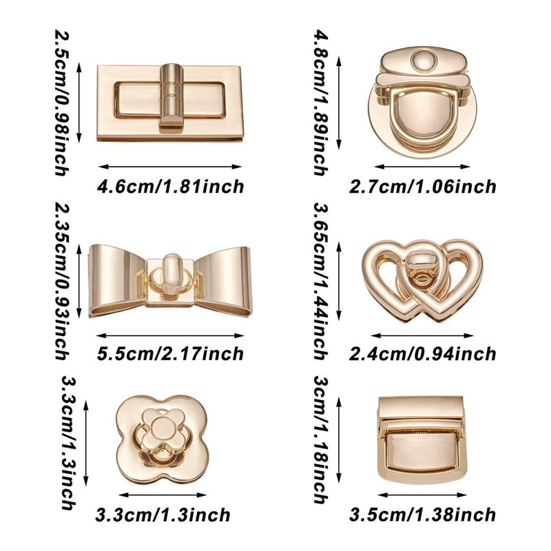 Craftdady 6 Sets Turn Lock Clasp Purse Clutch Closure Bowknot Heart Flower Rectangle Twist Lock Fastener Handbag Bag Hardware Accessory - Image 3