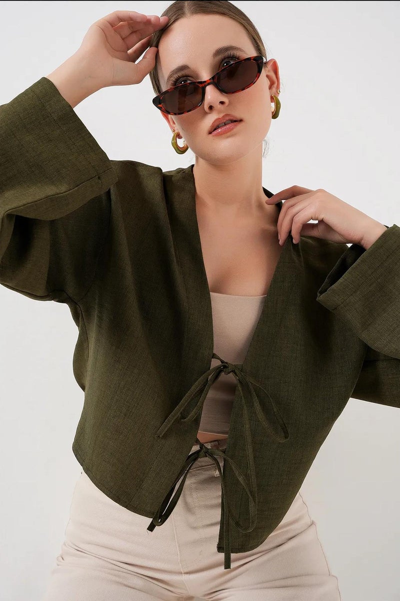 BIG DART BDART Viscose Blend V-Neck Long Sleeve Kimono with Binding Detail - Image 3