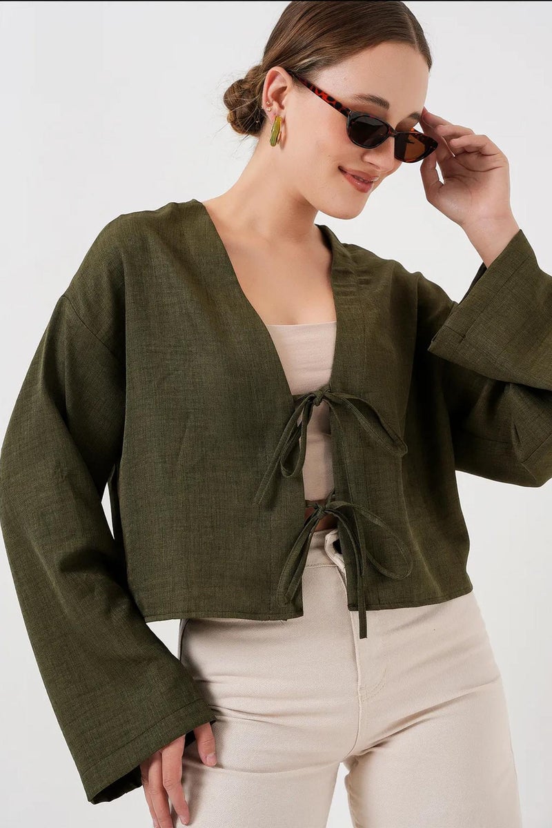 BIG DART BDART Viscose Blend V-Neck Long Sleeve Kimono with Binding Detail - Image 1
