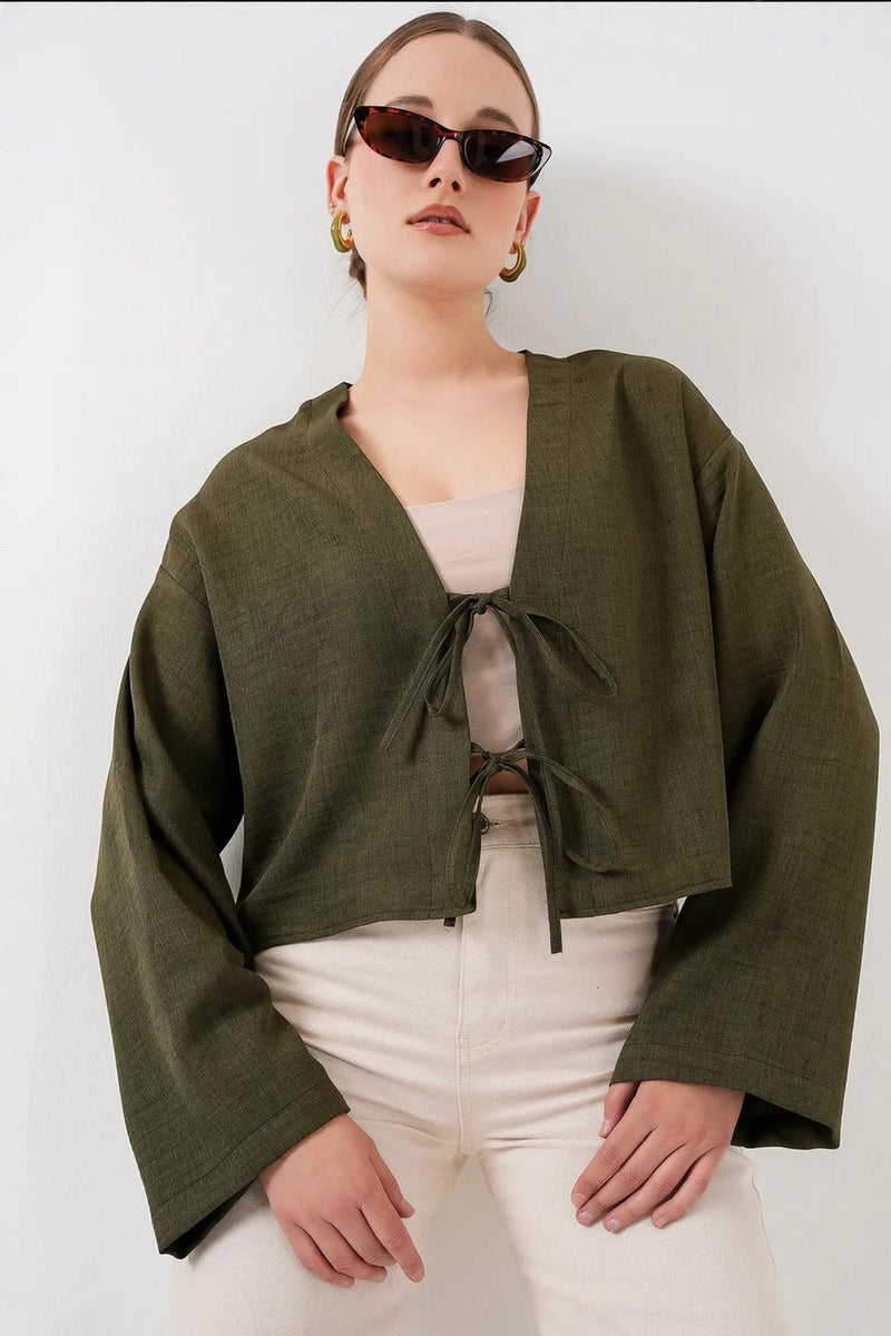 BIG DART BDART Viscose Blend V-Neck Long Sleeve Kimono with Binding Detail - Image 4