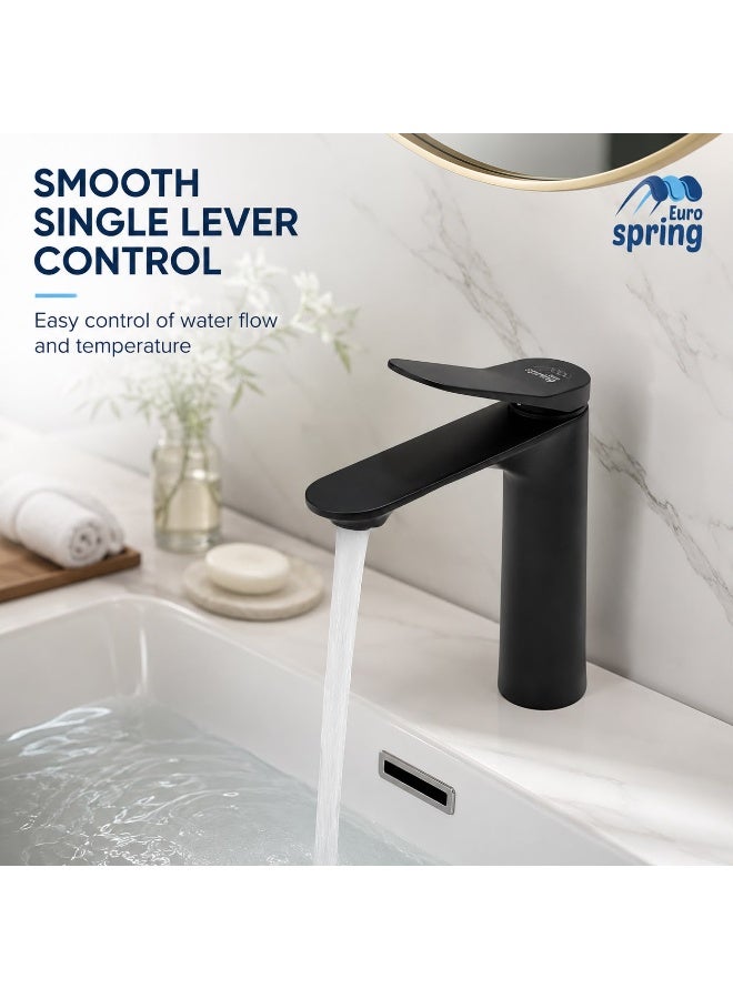 Euro Spring Eurospring Premium Matte Black Basin Faucet 100% Brass Body Single Lever Contemporary Bathroom Sink Mixer Tap Corrosion Resistant - Image 4