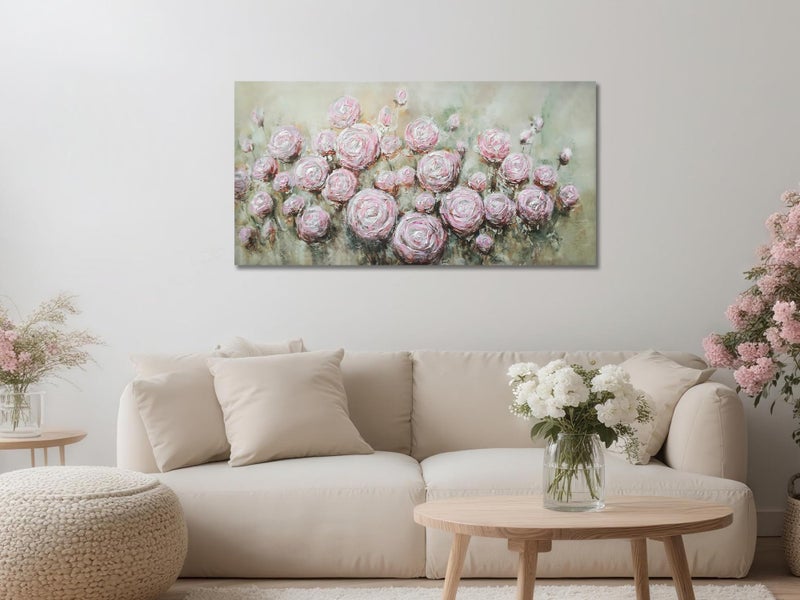 Arjun Floral Wall Art Living Room Rose Canvas Wall Art for Bedroom Flower Large Painting, Valentines Gift Textured Artwork Picture Home Office Dining Room Wall Decor, 40"x20" - Image 2